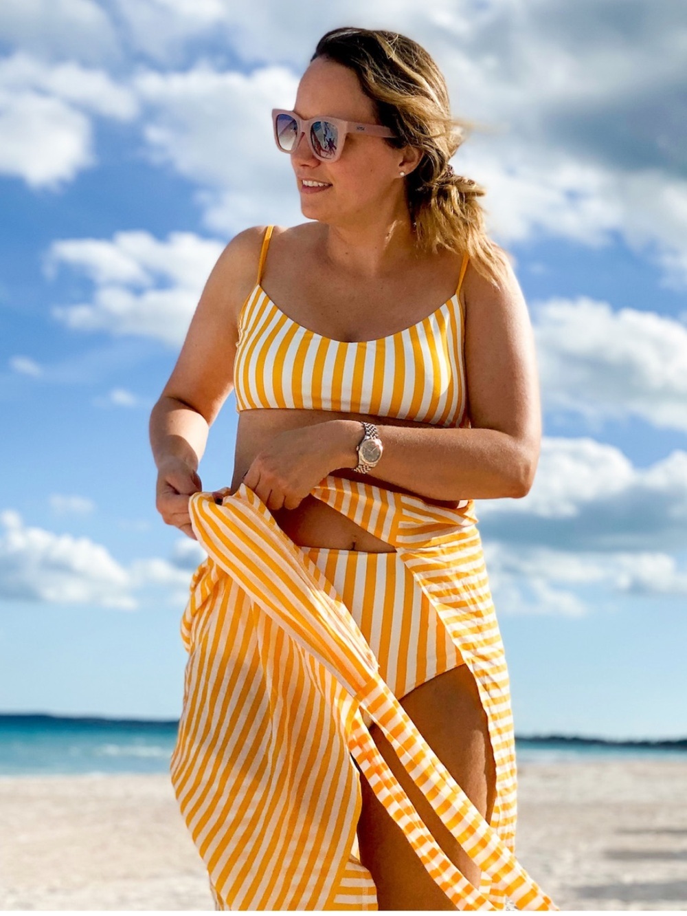 SUMMERSALT Easy Breezy Voile Cabana Stripe Beach Swim Cover Sarong Skirt Sz L/XL
